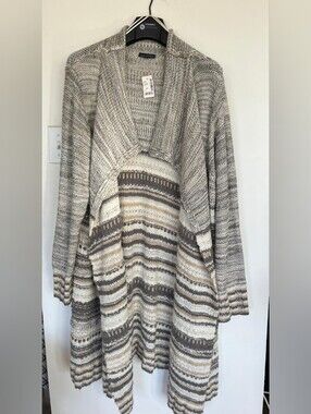 Addition Elle Beige and Black Trim Knit Cardigan